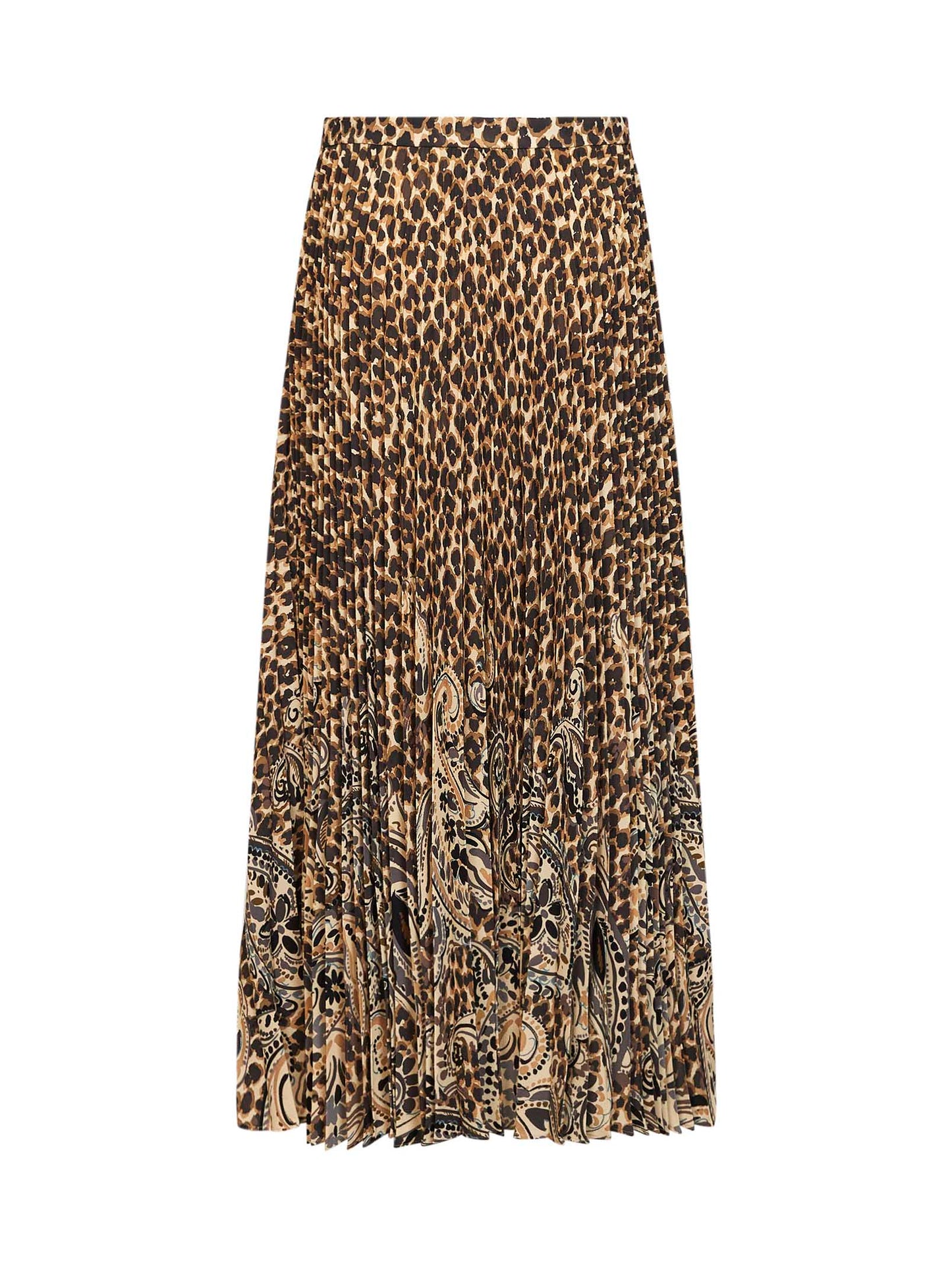 Gonna lunga plissettata in sablé stretch stampato beige