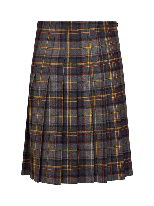 Grey stretch wool plaid pleated short skirt