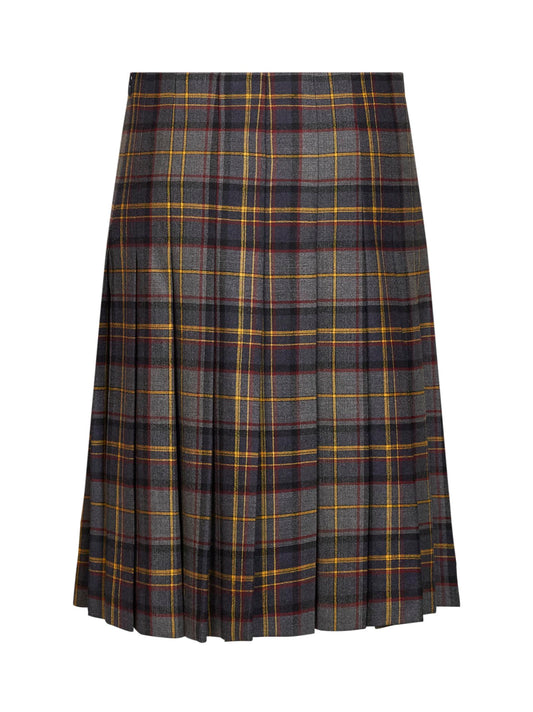 Grey stretch wool plaid pleated short skirt