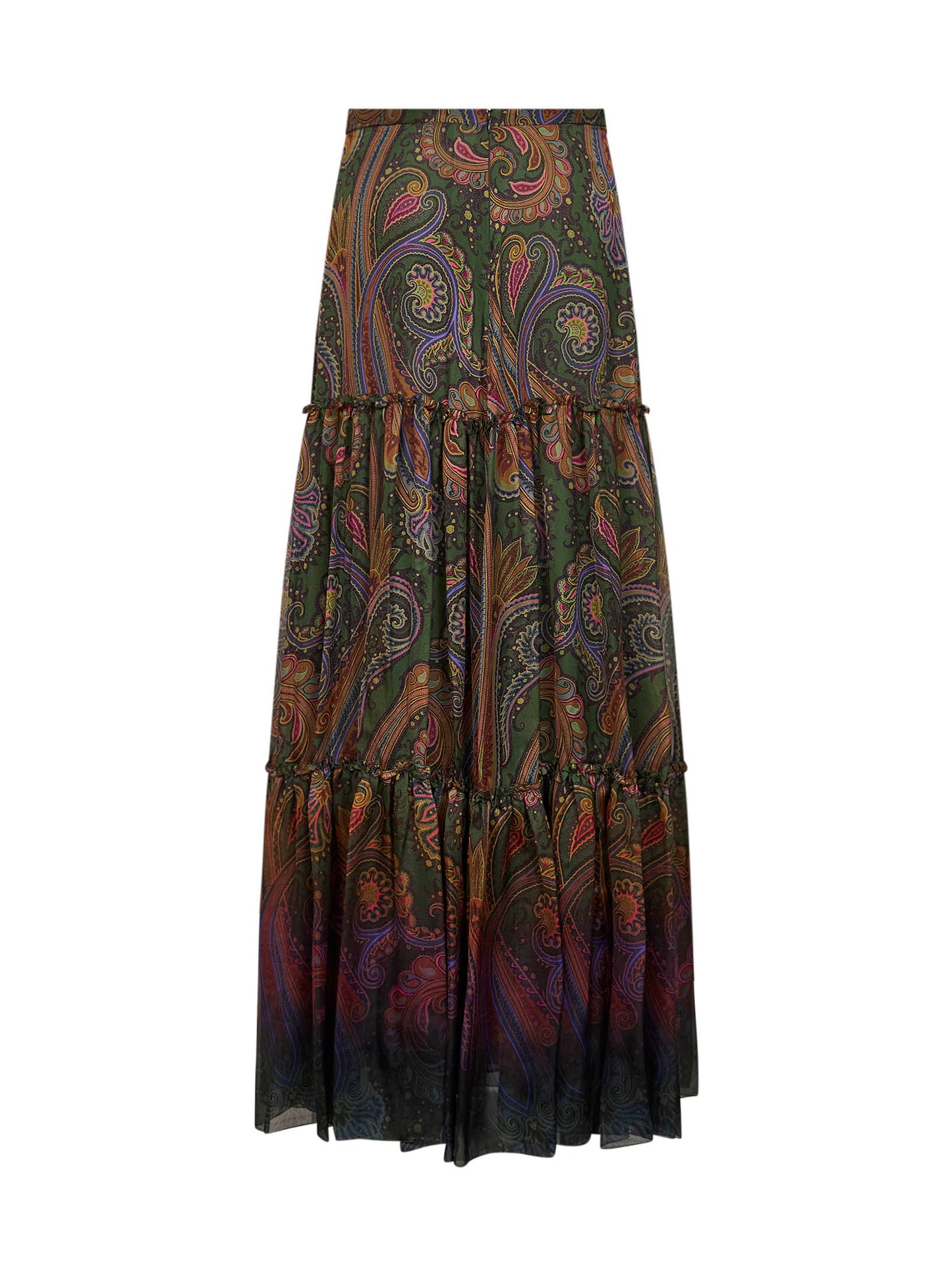 Green Paisley-printed silk chiffon tiered maxi skirt
