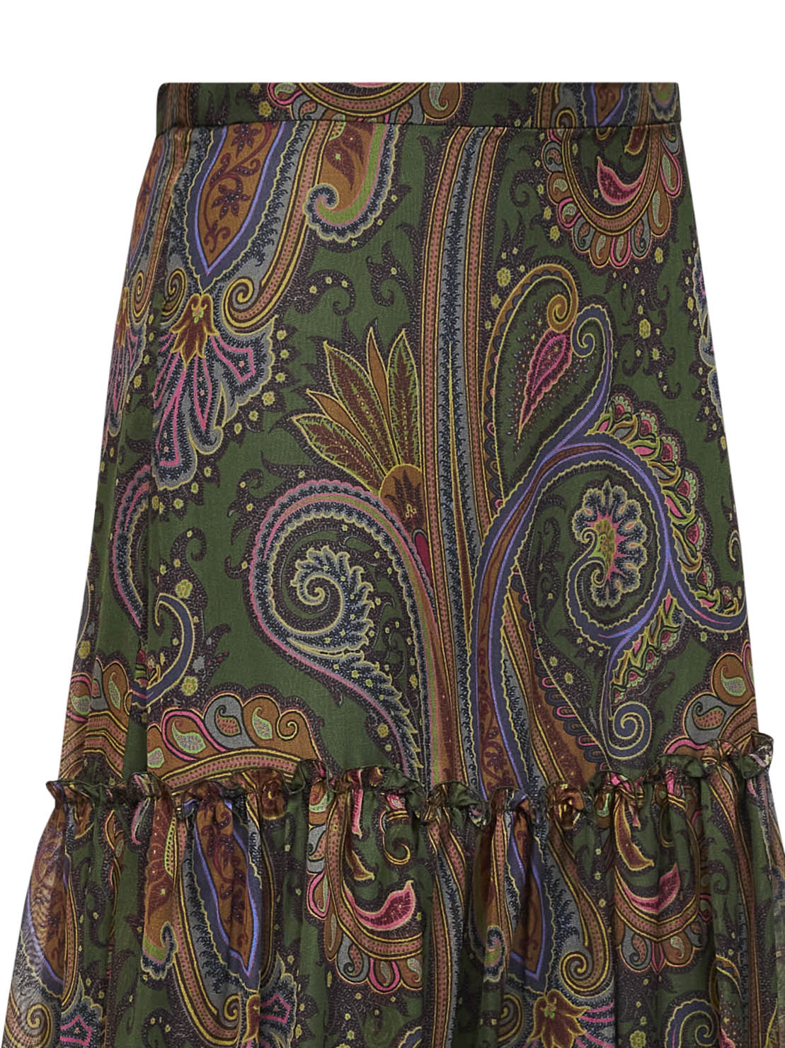 Green Paisley-printed silk chiffon tiered maxi skirt