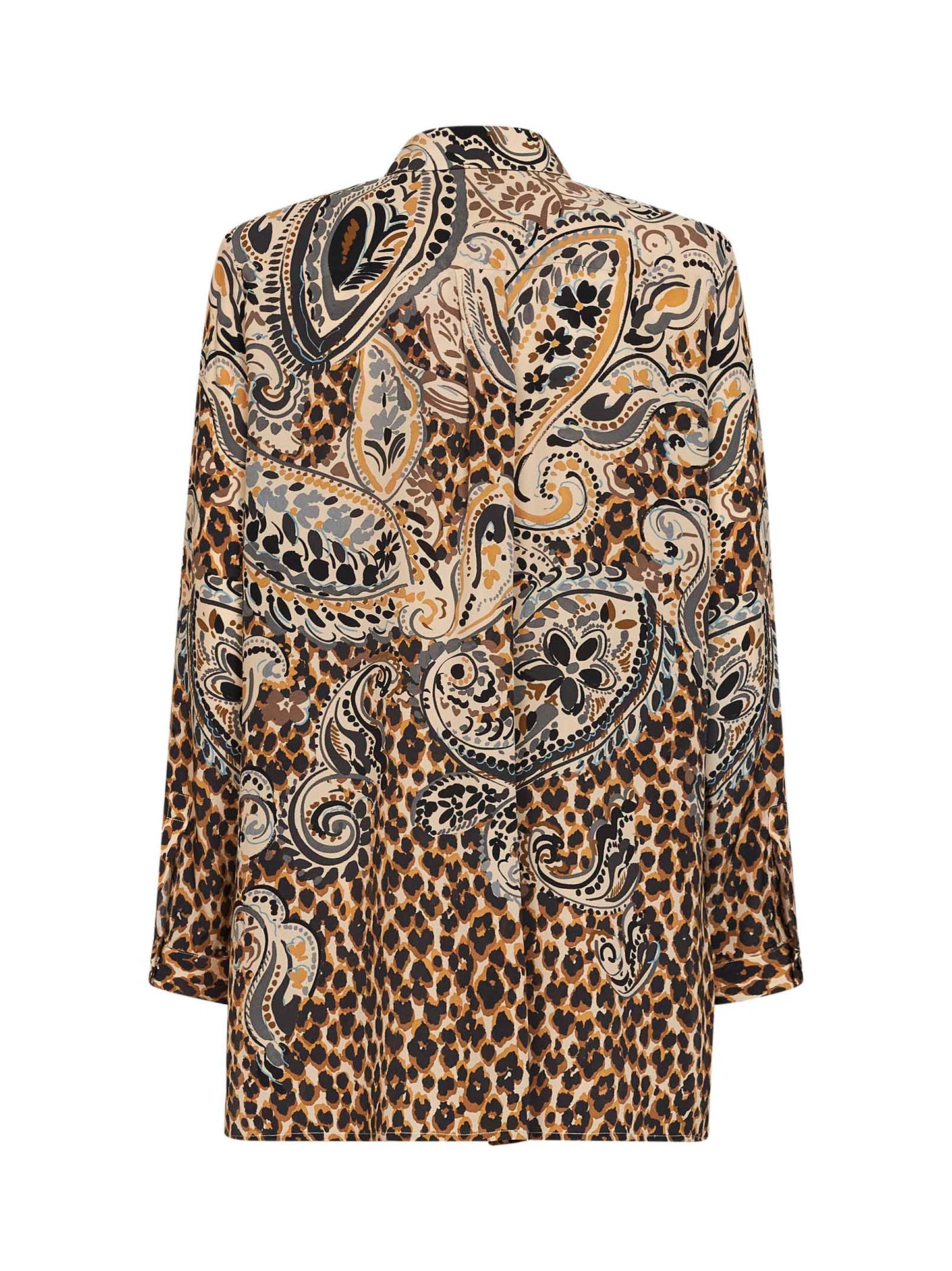 Beige printed silk long shirt