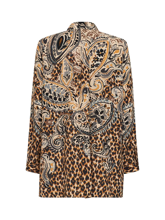 Beige printed silk long shirt