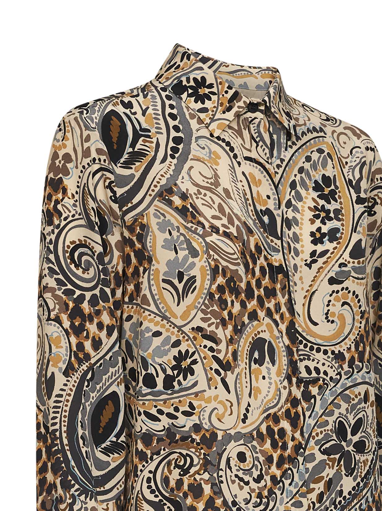 Beige printed silk long shirt