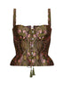 Green jacquard corset top with floral medallion pattern