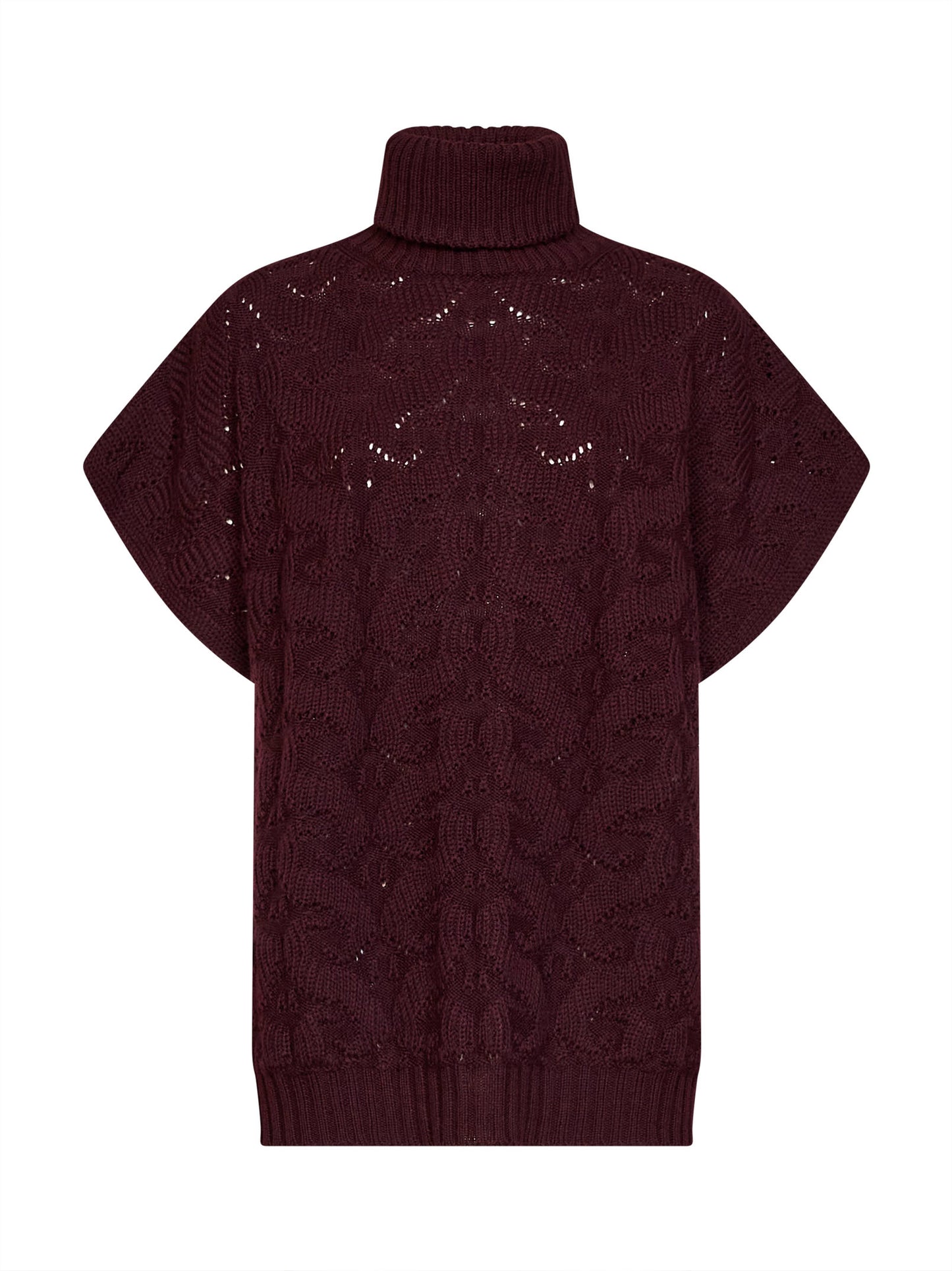 Burgundy Paisley-pattern stitch knit turtleneck sweater