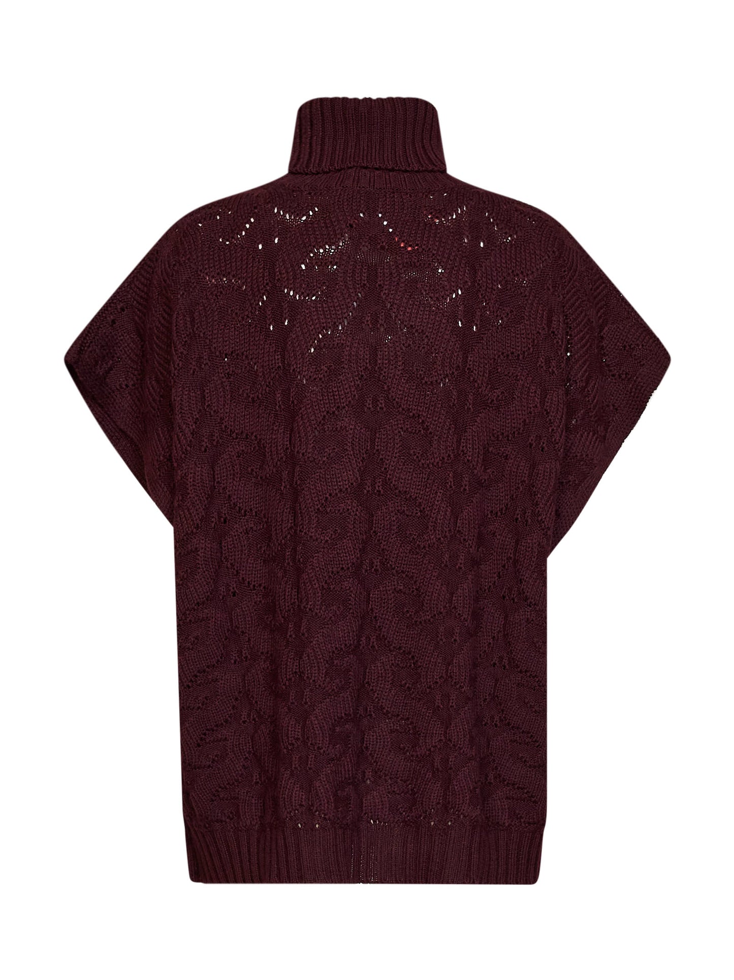Burgundy Paisley-pattern stitch knit turtleneck sweater