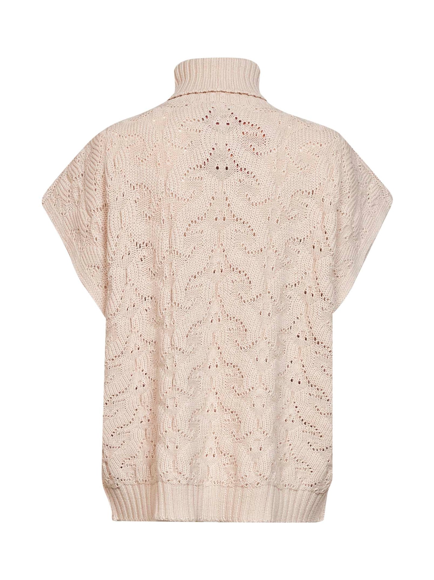 Cream Paisley-pattern stitch knit turtleneck sweater