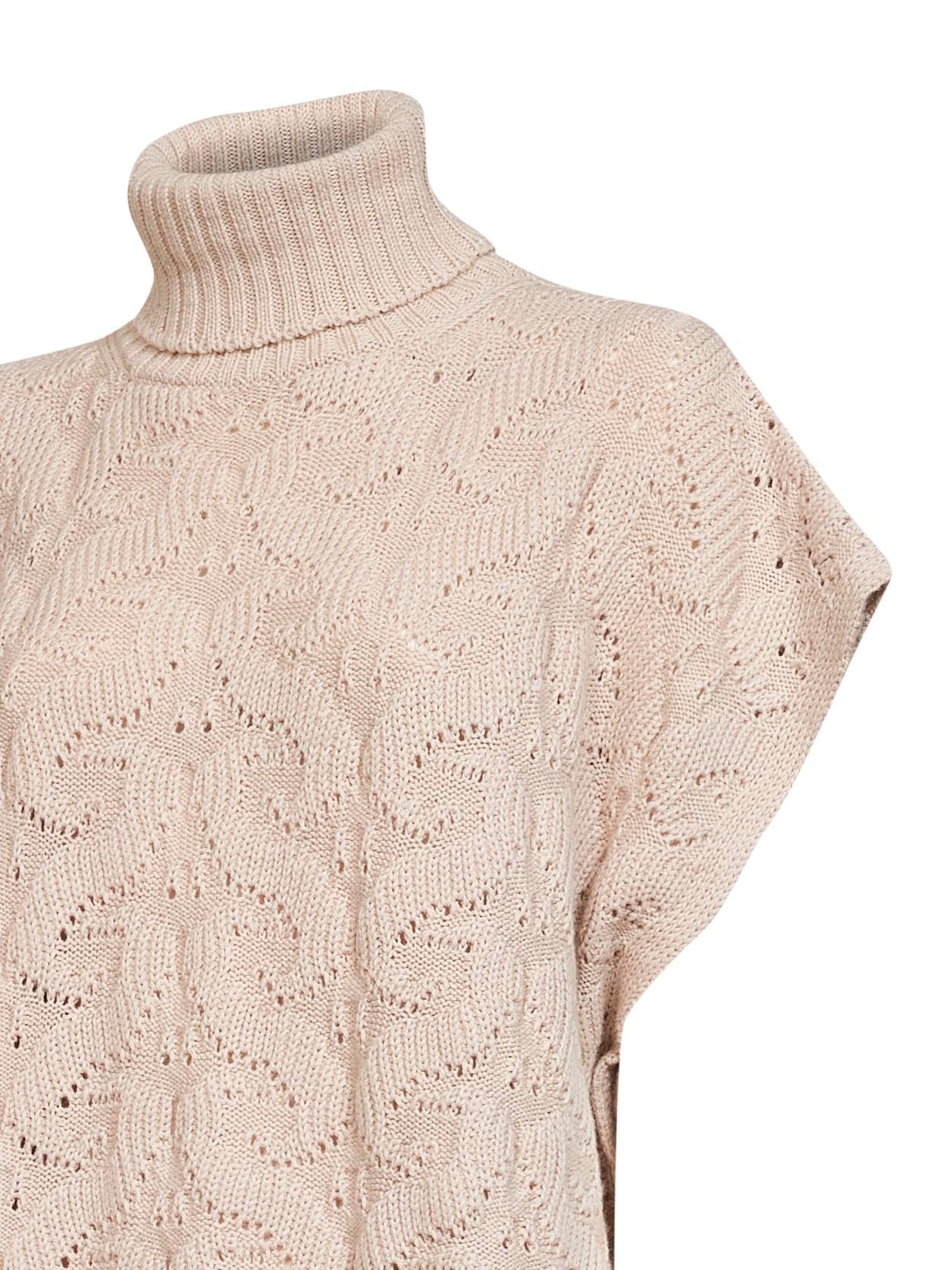 Cream Paisley-pattern stitch knit turtleneck sweater