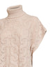 Cream Paisley-pattern stitch knit turtleneck sweater