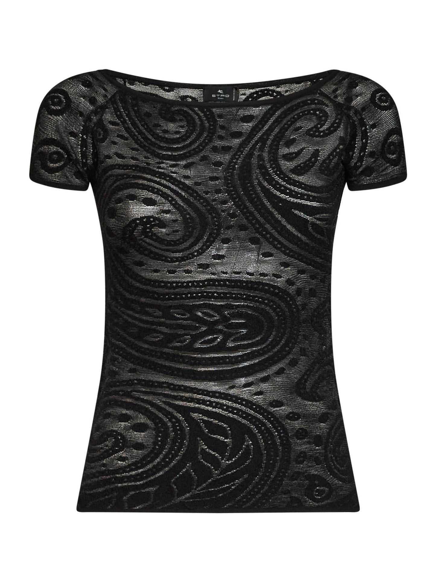 Black Paisley jacquard knit off-the-shoulder top