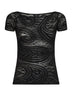 Black Paisley jacquard knit off-the-shoulder top