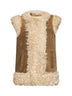 Camel shearling vest with peacock embroidery