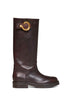 Stivali alti in pelle marrone con fibbia Paisley<BR/>