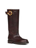 Stivali alti in pelle marrone con fibbia Paisley<BR/>