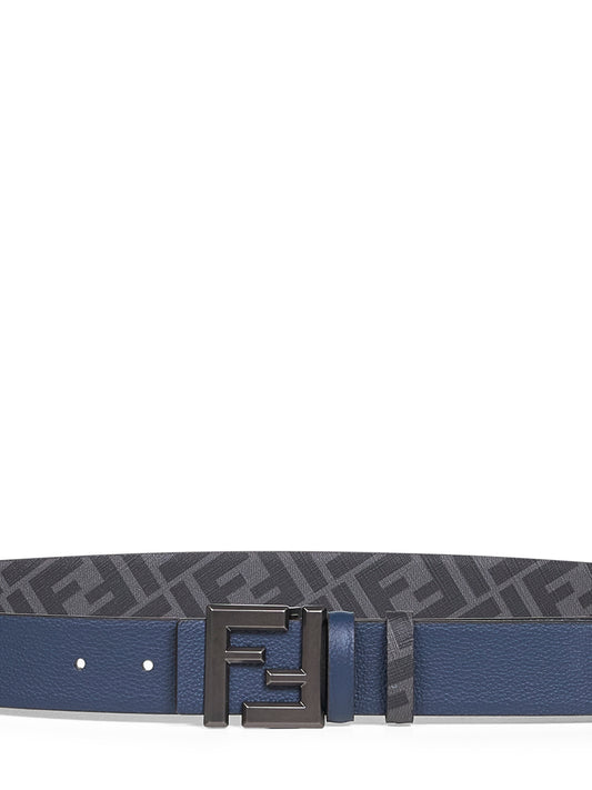Leather and FF canvas Squared FF reversible belt