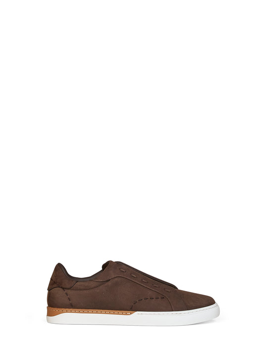 Brown nubuck Fendi City low-top sneakers