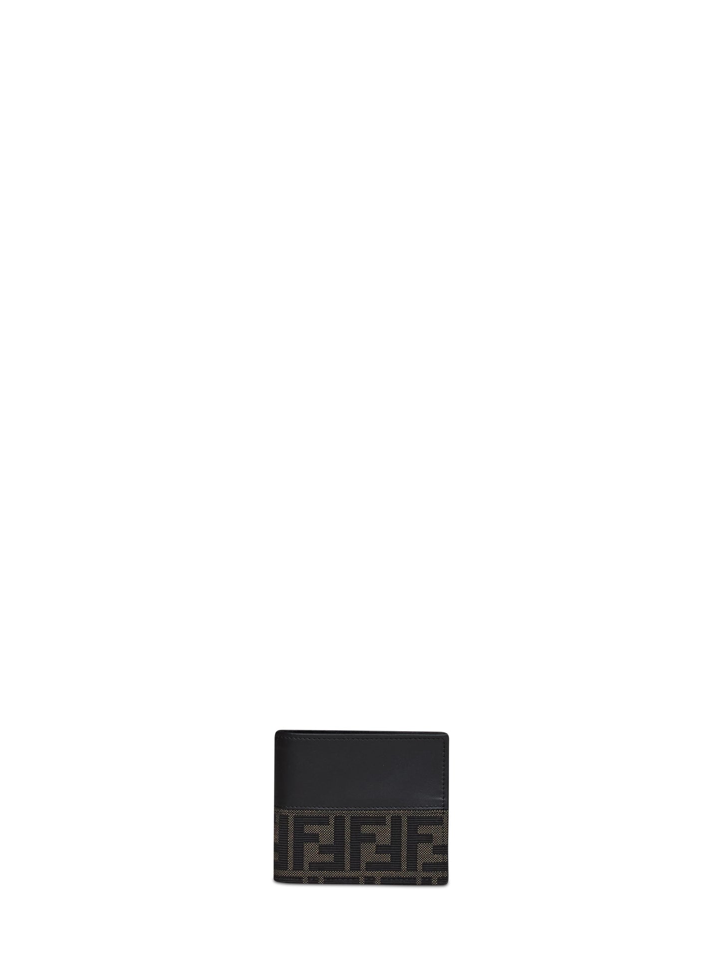Portafoglio bi-fold FF Jacquard nero e tabacco moro