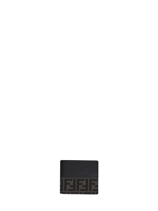 Black and dark tobacco FF Jacquard bi-fold wallet