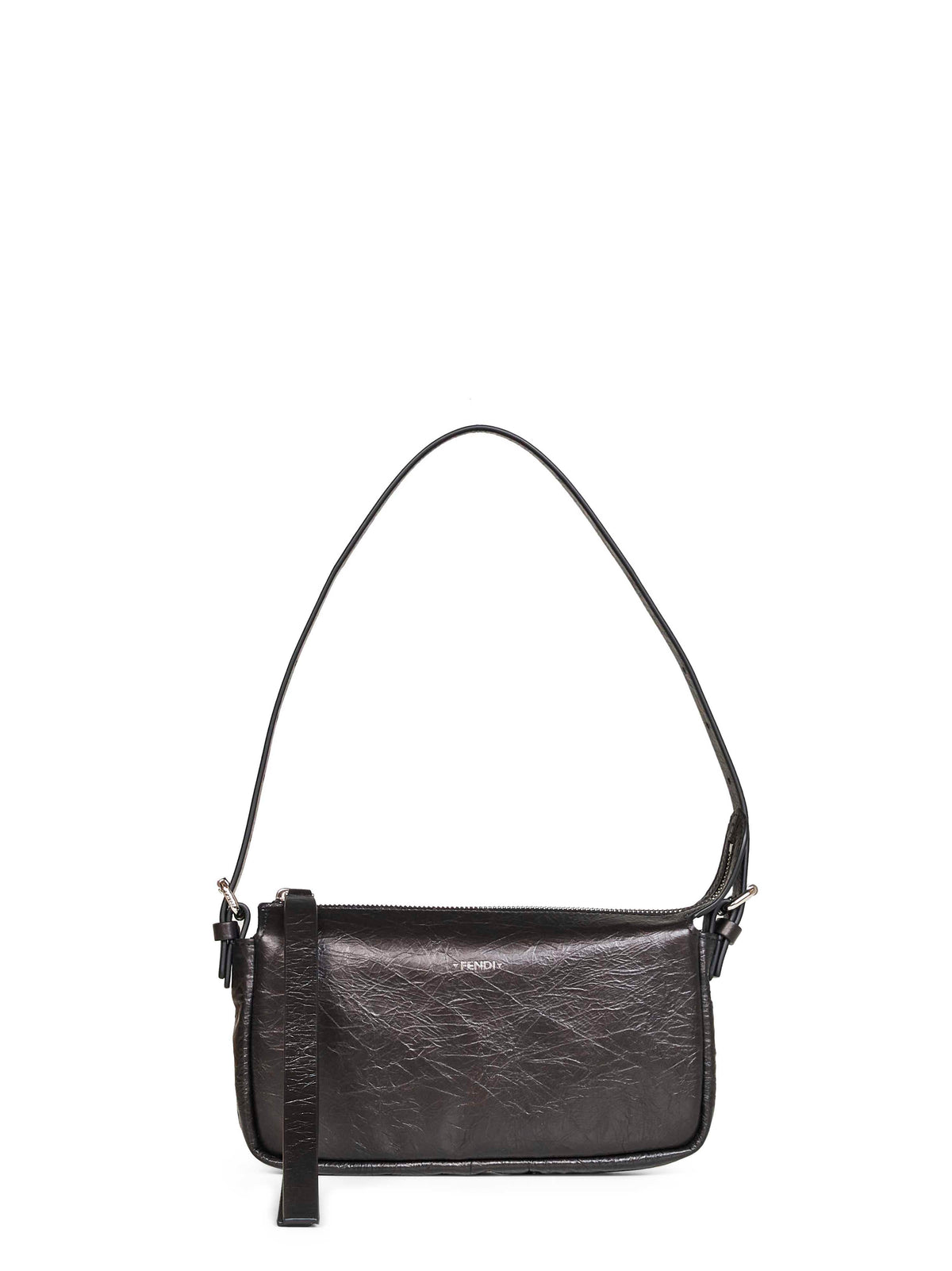 Borsa a spalla con logo in pelle nera<BR/>
