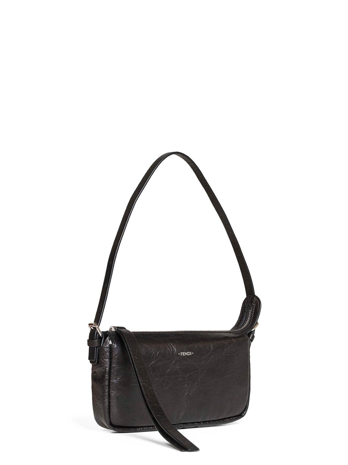 Borsa a spalla con logo in pelle nera<BR/>