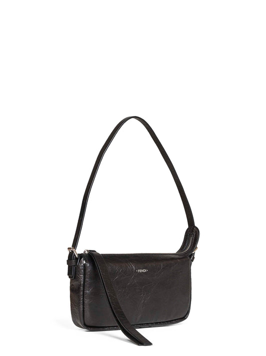 Borsa a spalla con logo in pelle nera<BR/>