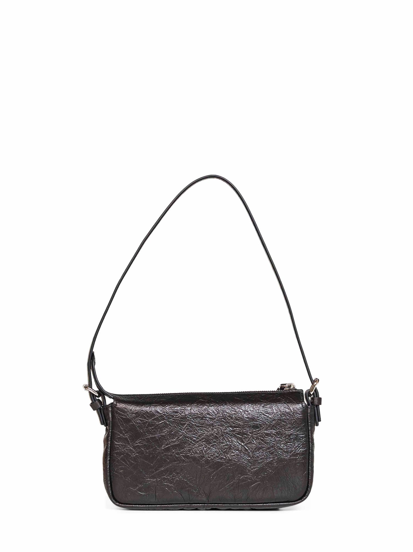 Borsa a spalla con logo in pelle nera<BR/>