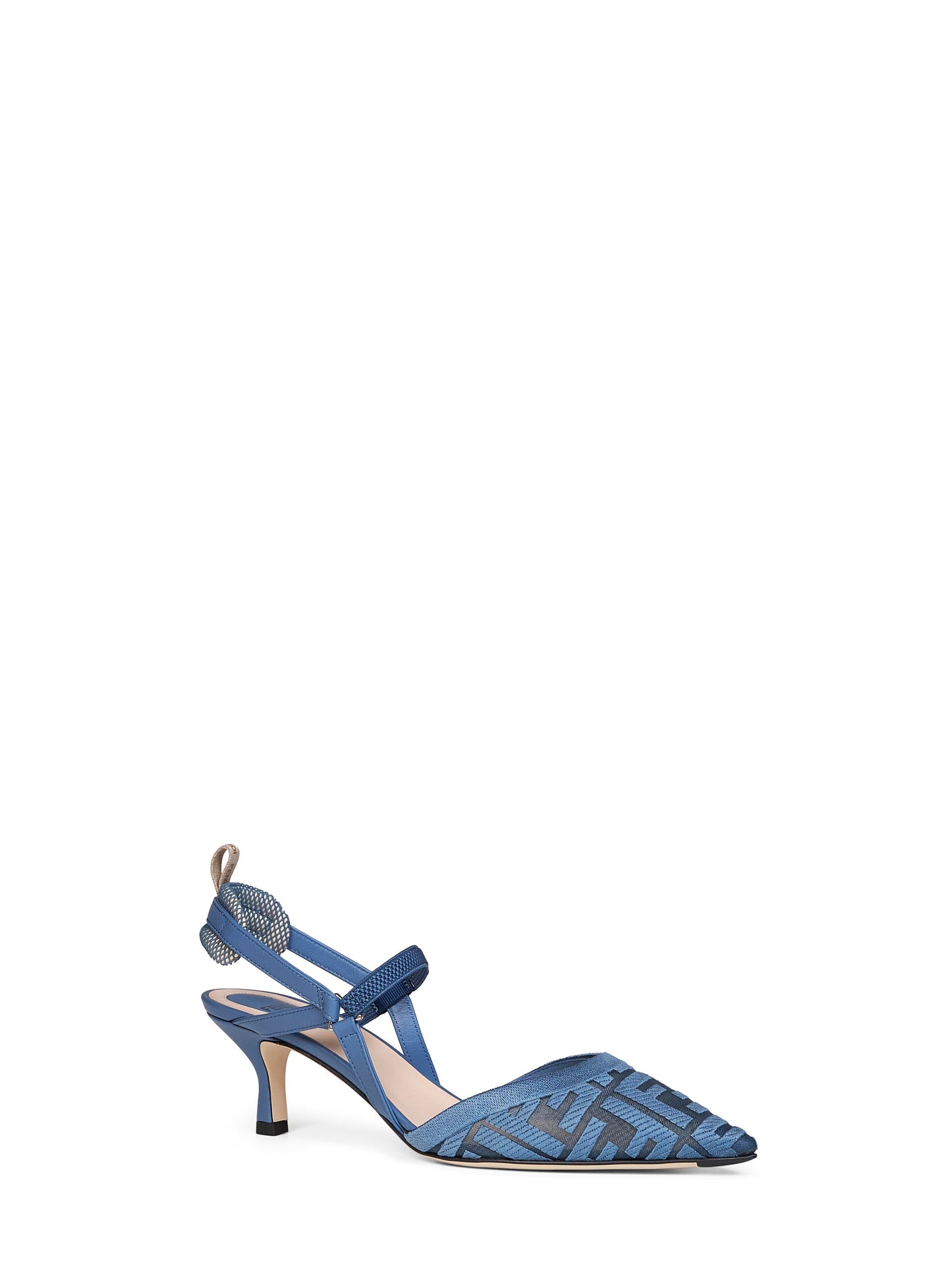 Light blue FF embroidered mesh Colibrì Lite slingbacks