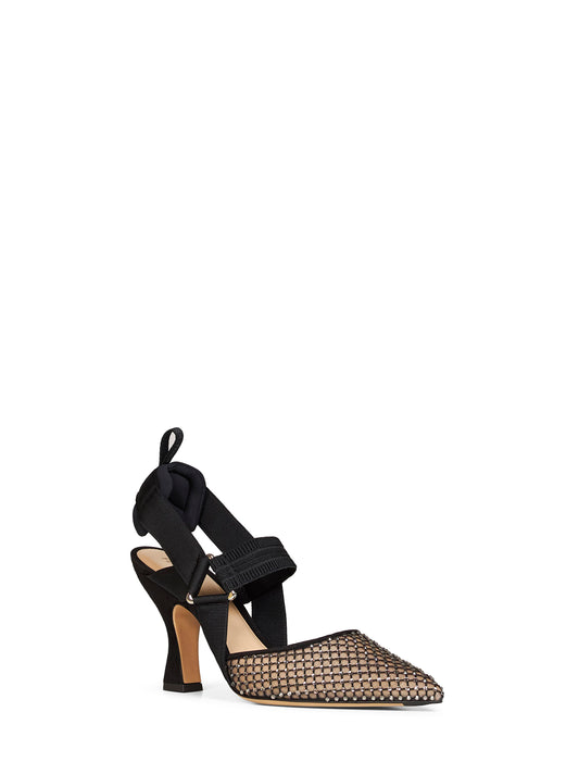 Slingback Colibrì in mesh e camoscio nero