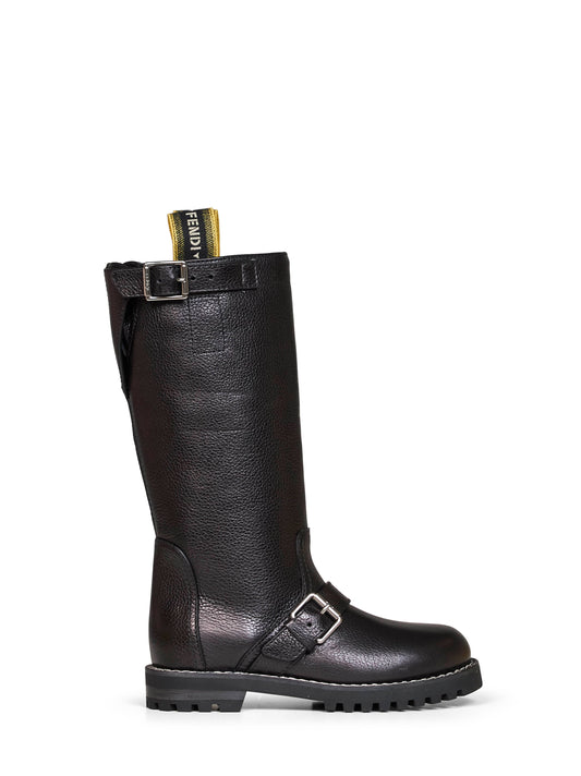 Black Fendi Commando biker boots