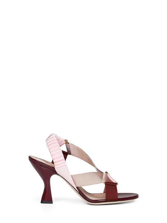Burgundy leather and multicolor fabric Colibrì Iconic sandals