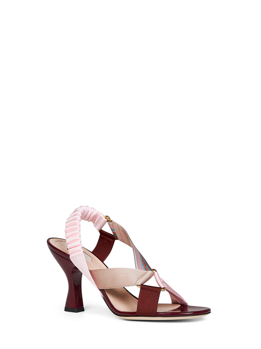Burgundy leather and multicolor fabric Colibrì Iconic sandals