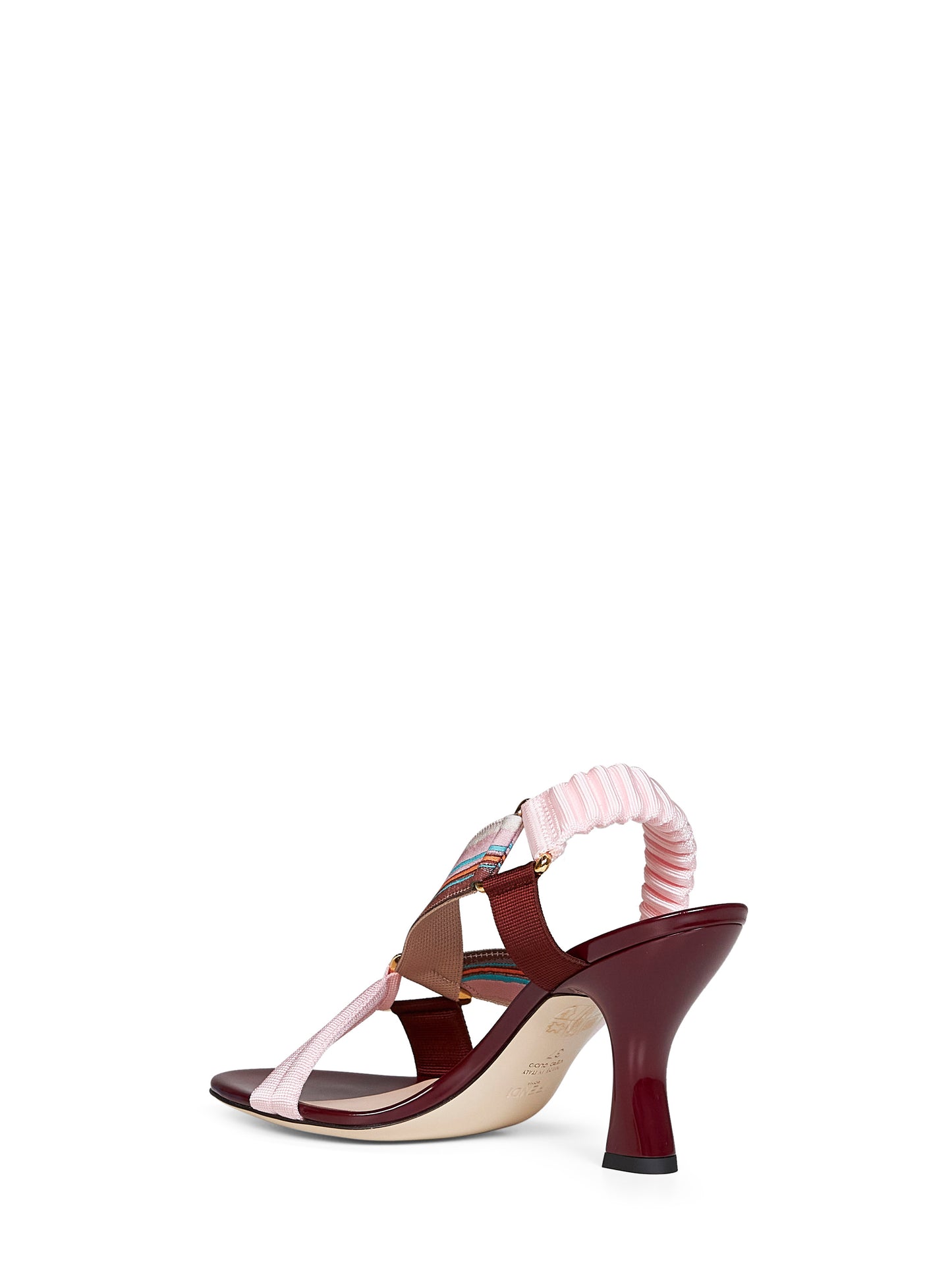 Burgundy leather and multicolor fabric Colibrì Iconic sandals