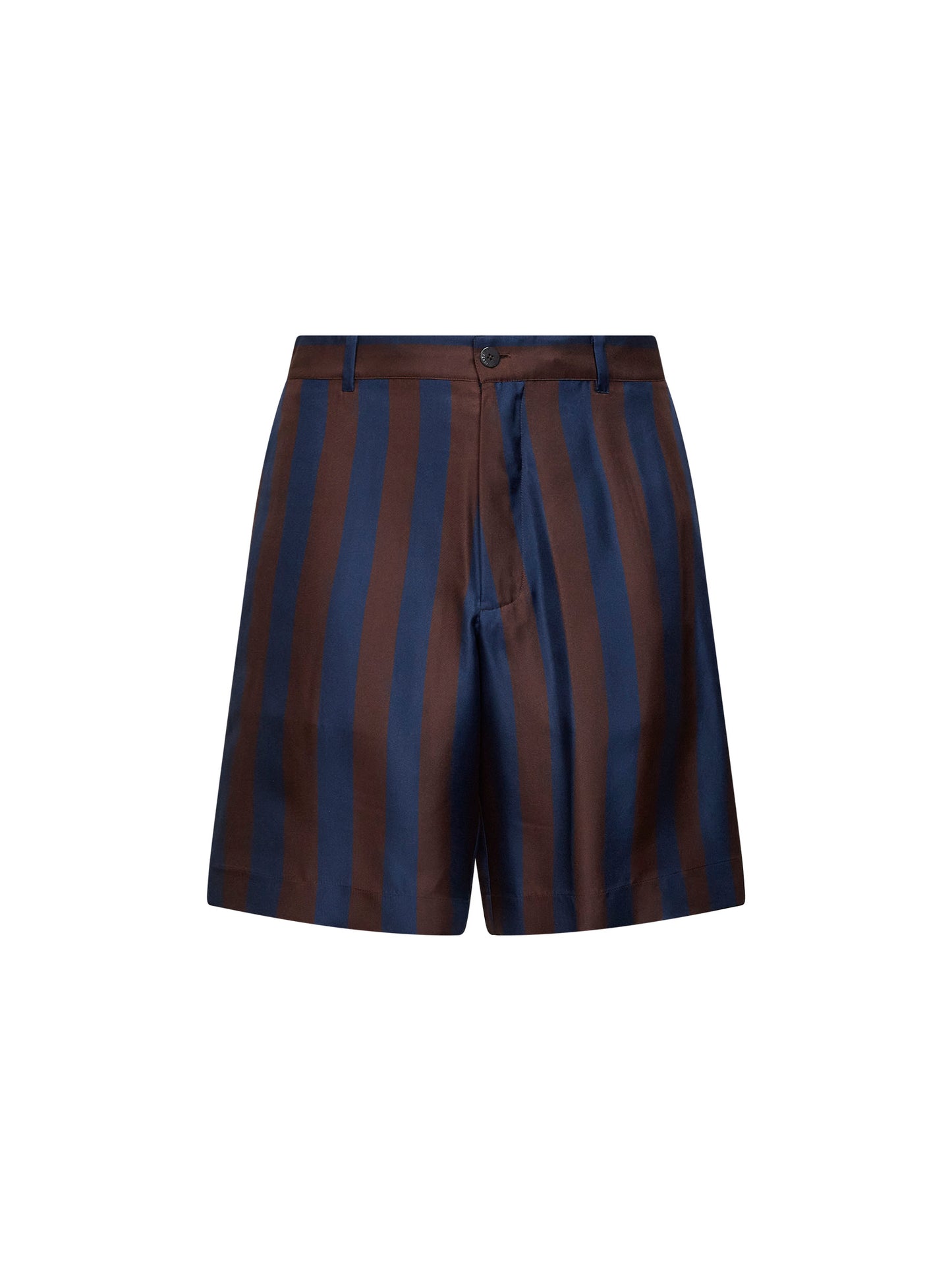 Bermuda in seta Pequin marrone e blu navy