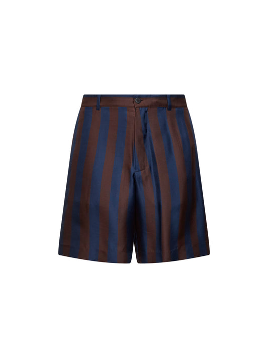 Bermuda in seta Pequin marrone e blu navy