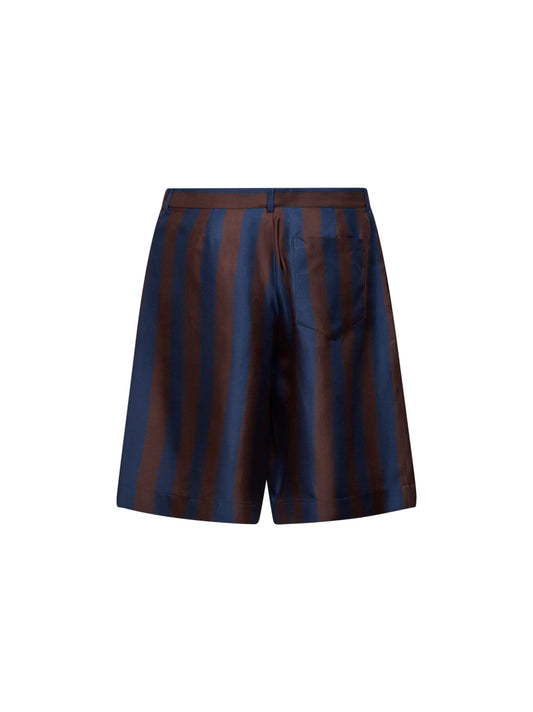 Bermuda in seta Pequin marrone e blu navy