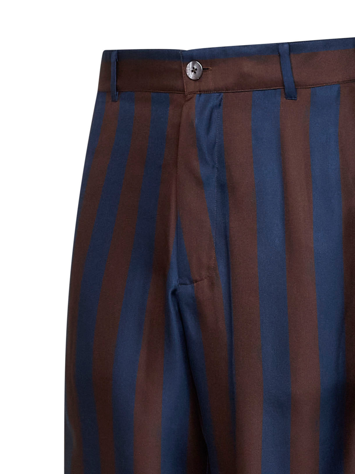 Bermuda in seta Pequin marrone e blu navy