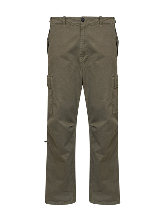 Grey-green cotton drill regular-fit utility trousers