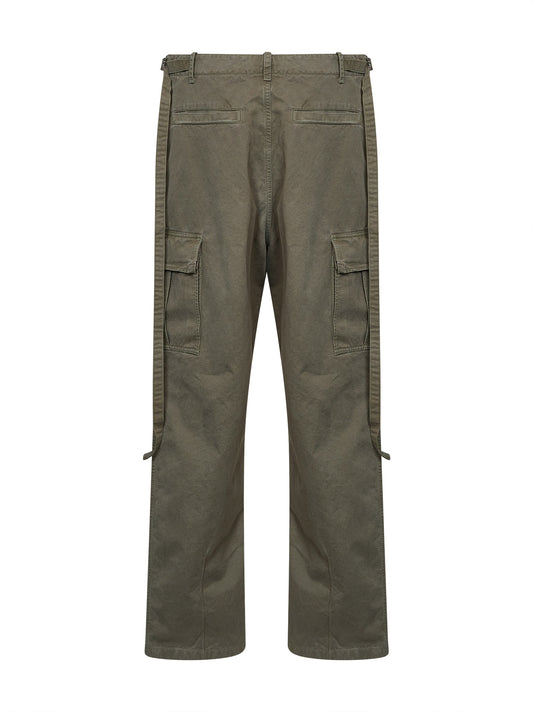Grey-green cotton drill regular-fit utility trousers