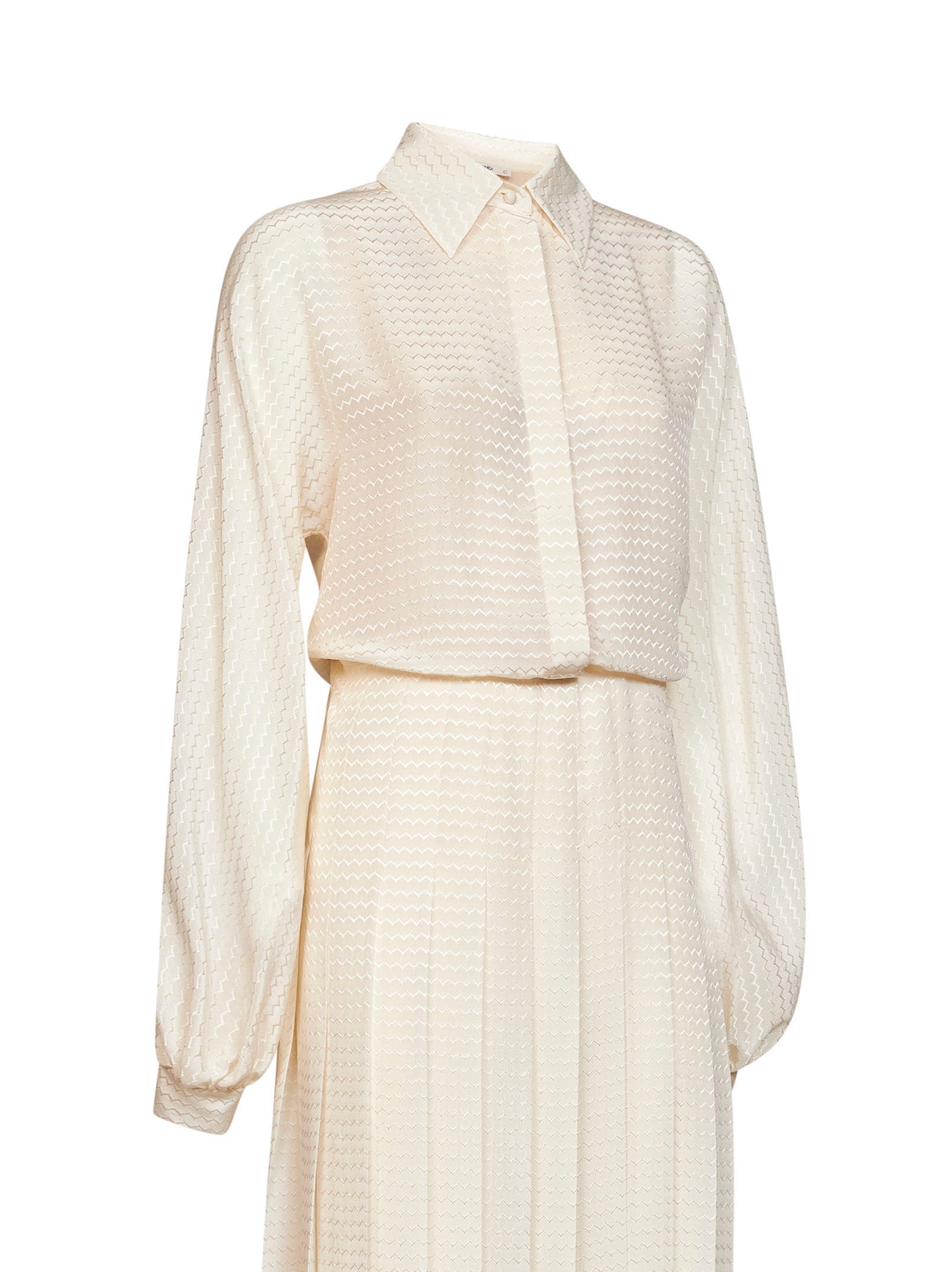 Abito chemisier lungo in seta crêpe jacquard avorio