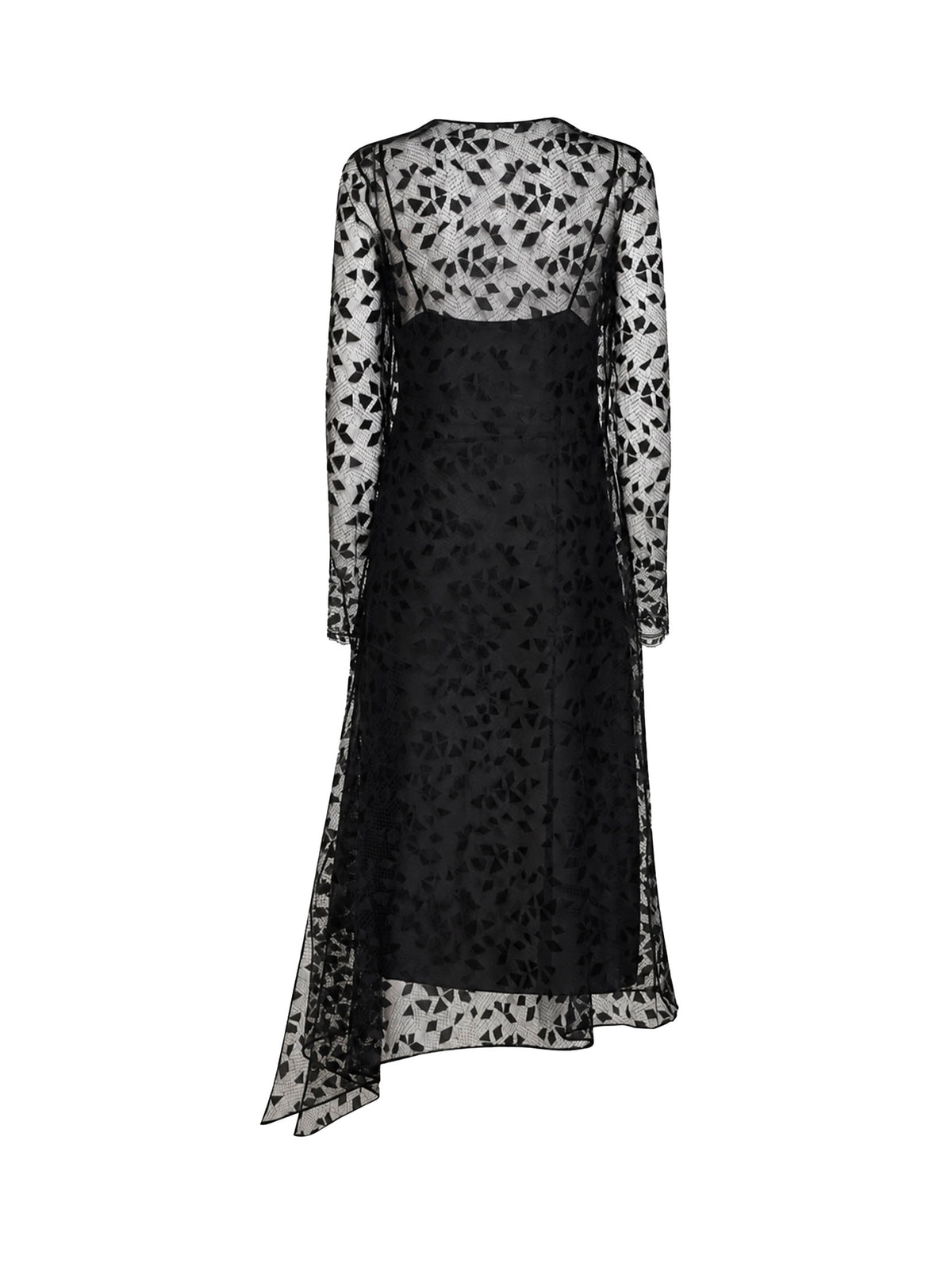 Black Cuneo lace asymmetric midi dress