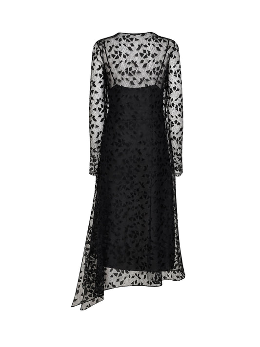 Black Cuneo lace asymmetric midi dress