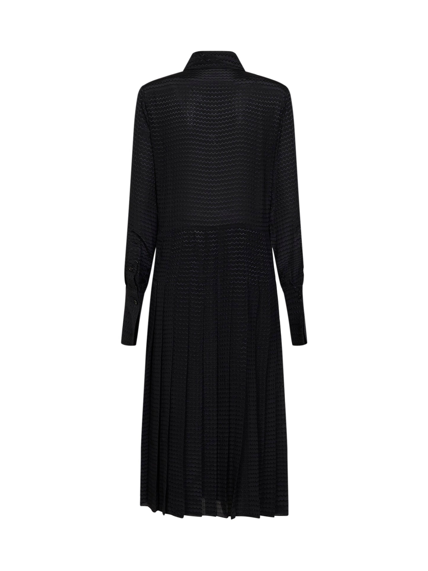 Abito midi in seta jacquard plissé a zig zag in nero