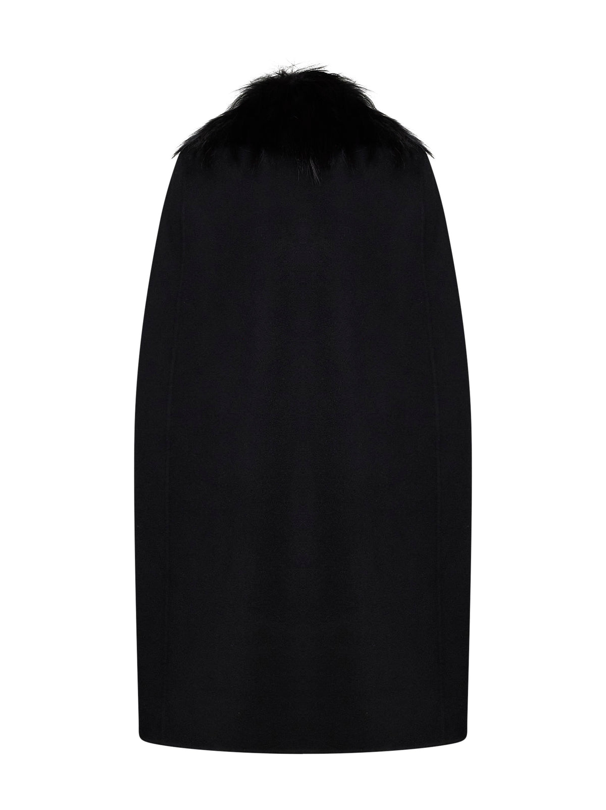 Black double-sided wool-blend cape with fox fur collar