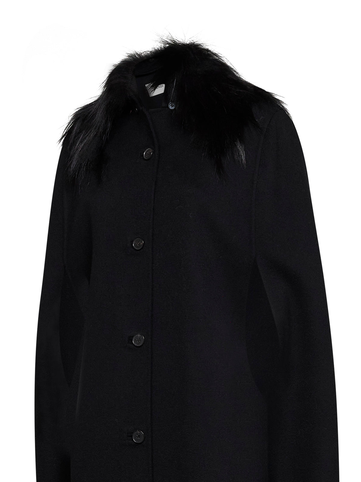 Black double-sided wool-blend cape with fox fur collar