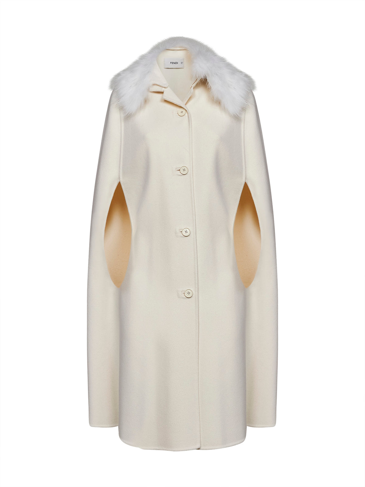 Ivory double-sided wool-blend cape with fox fur collar
