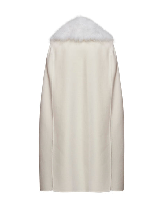 Ivory double-sided wool-blend cape with fox fur collar