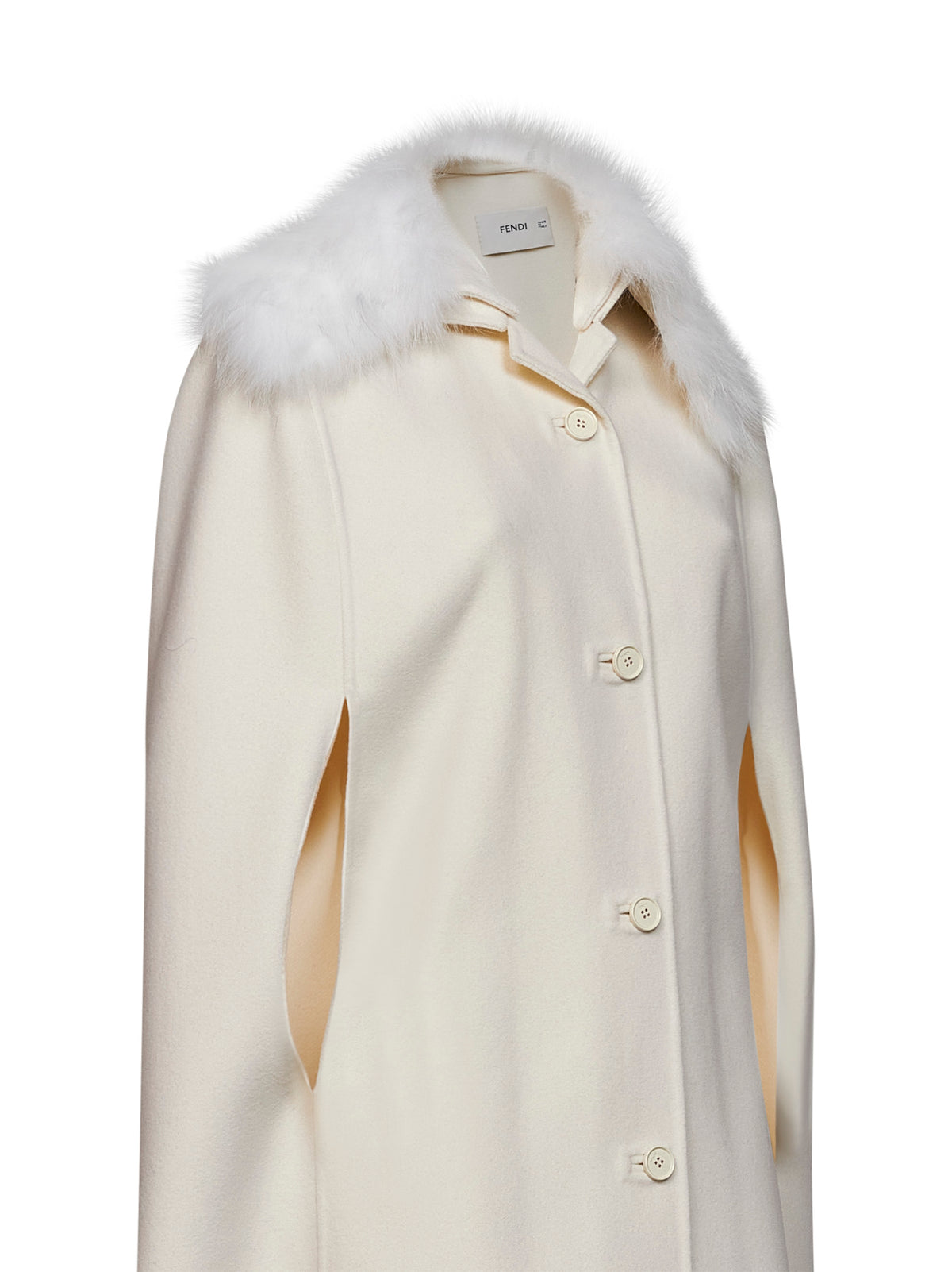 Ivory double-sided wool-blend cape with fox fur collar