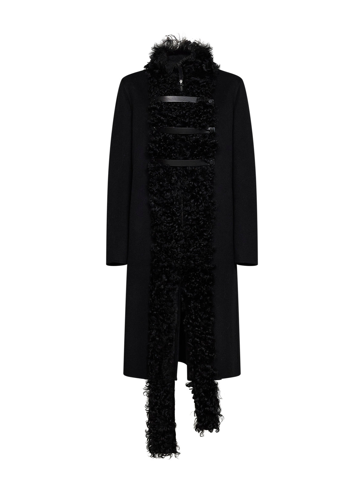 Cappotto in misto lana double e montone nero
