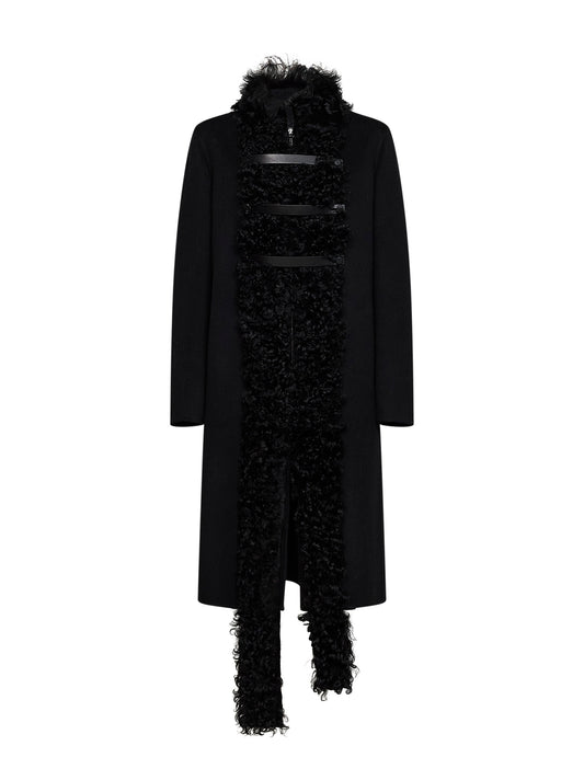 Black double-sided wool-blend and shearling coat